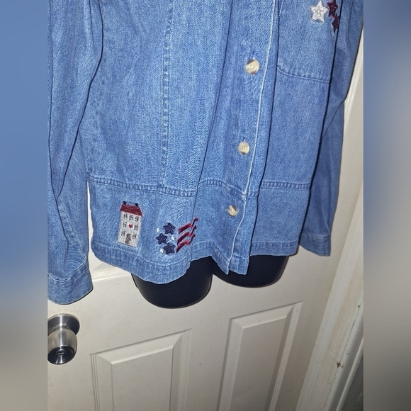 Christopher and Banks large jean button-down American Flag print - Picture 2 of 6